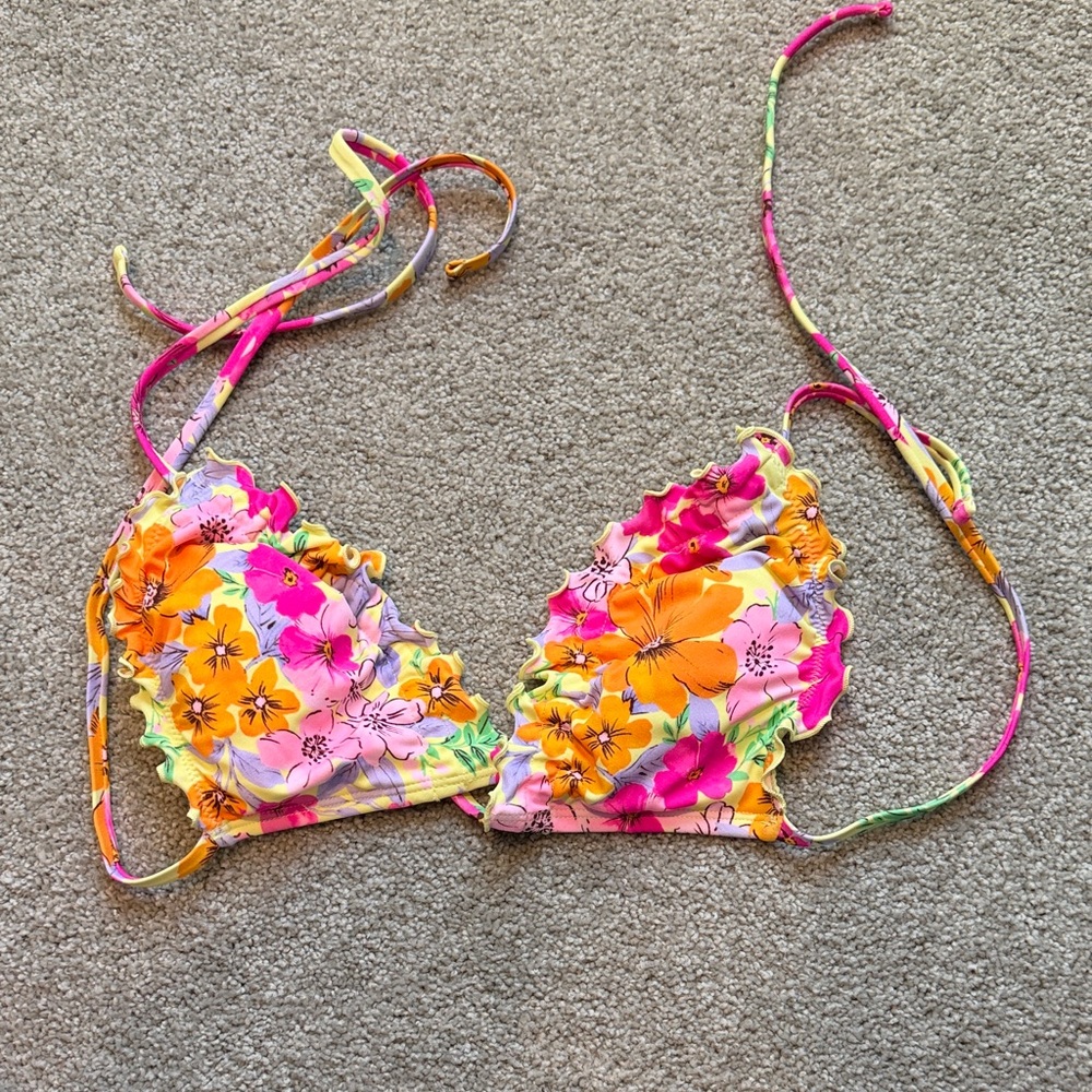 Wild Fable Floral Bikini Top with Pink and Yellow Accents